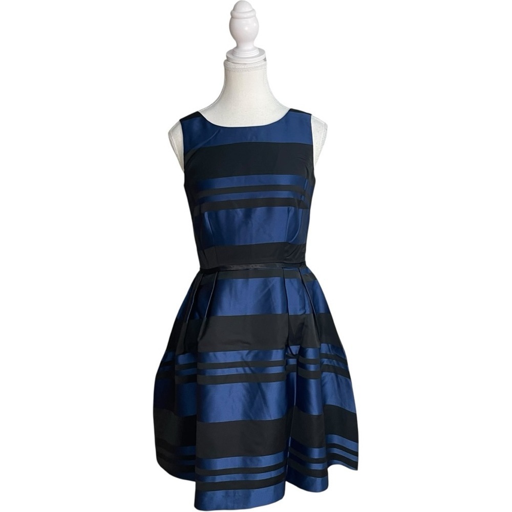 Southern Tide Fit and Flare Stripe Satin Dress Blue Black